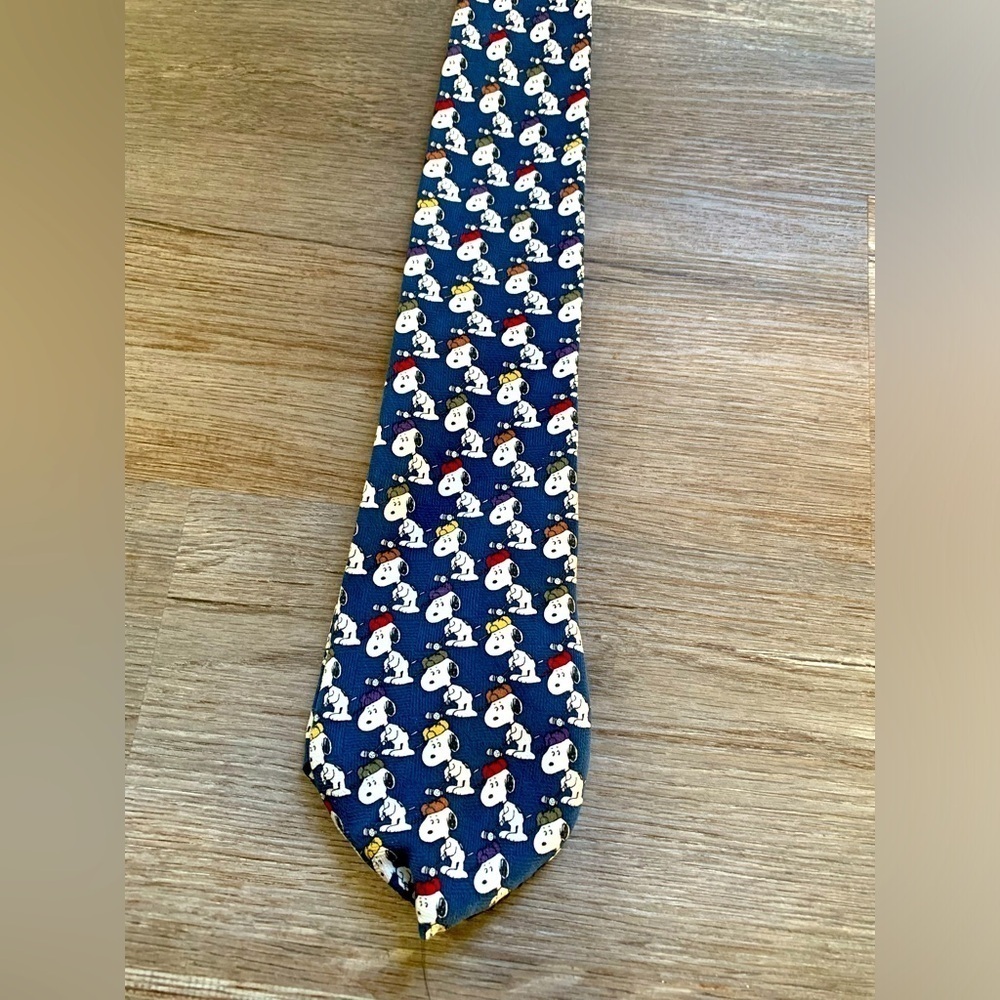 VTG Peanuts Snoopy Golf Neck Tie Silk Blue White Mens Dress Tie Sporty One Size